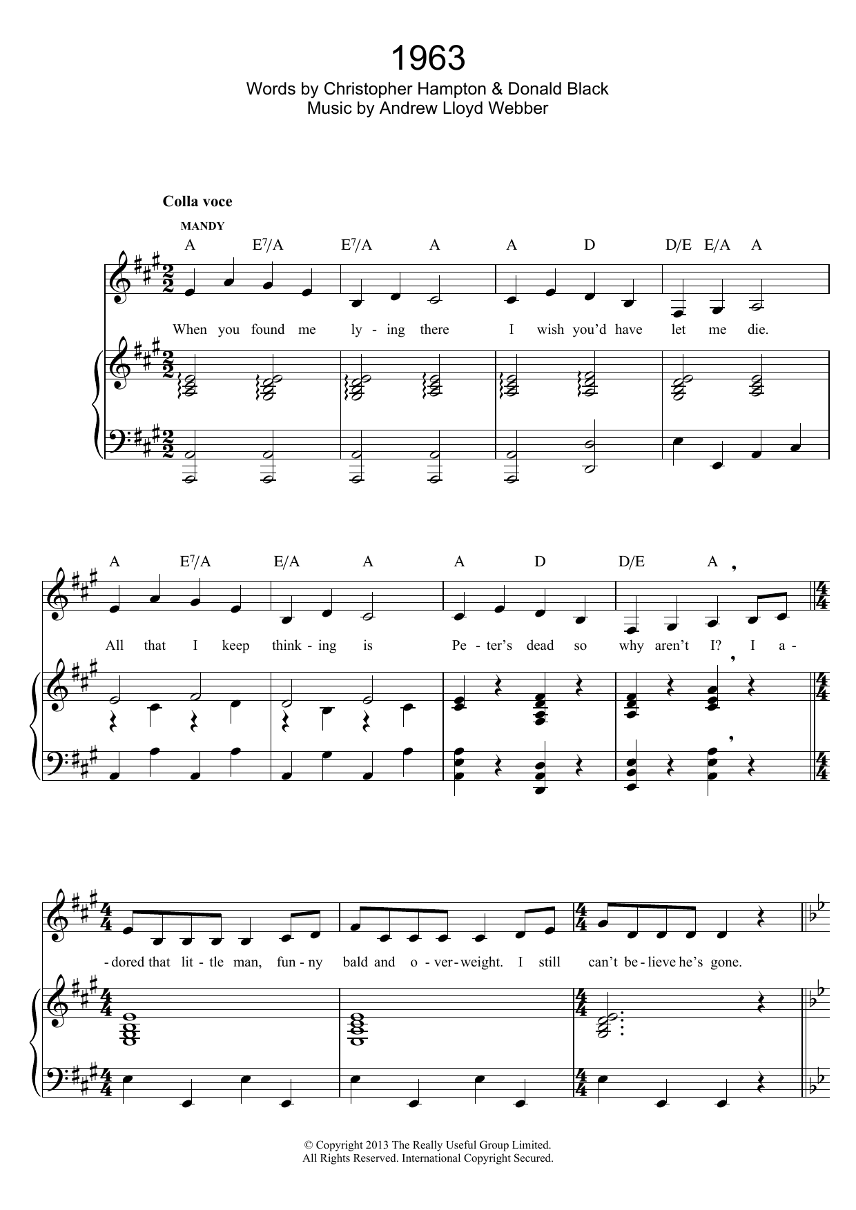 Andrew Lloyd Webber 1963 (from Stephen Ward) Sheet Music