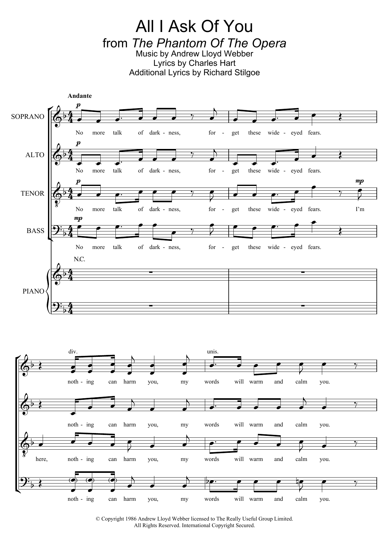 Andrew Lloyd Webber All I Ask Of You (from The Phantom Of The Opera) (arr. Barrie Carson Turner) Sheet Music