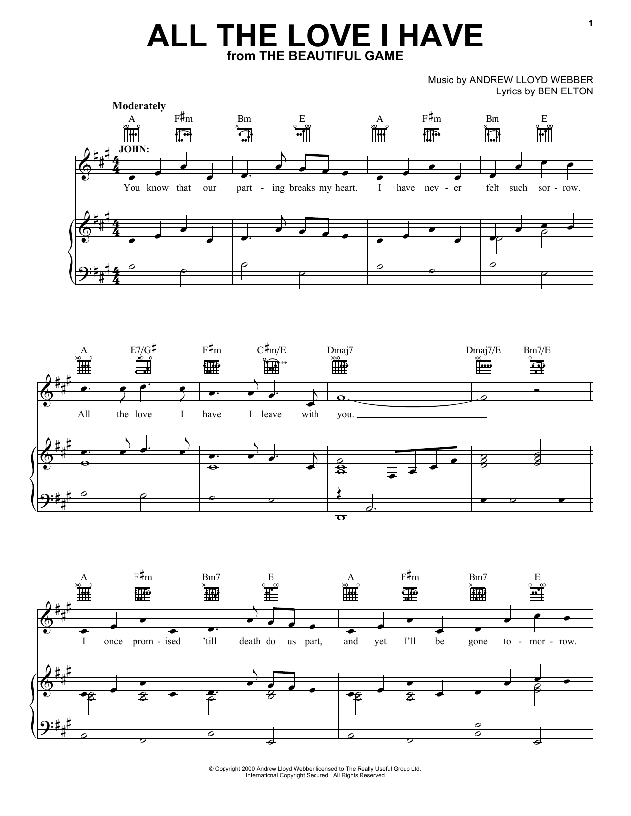 Andrew Lloyd Webber All The Love I Have Sheet Music