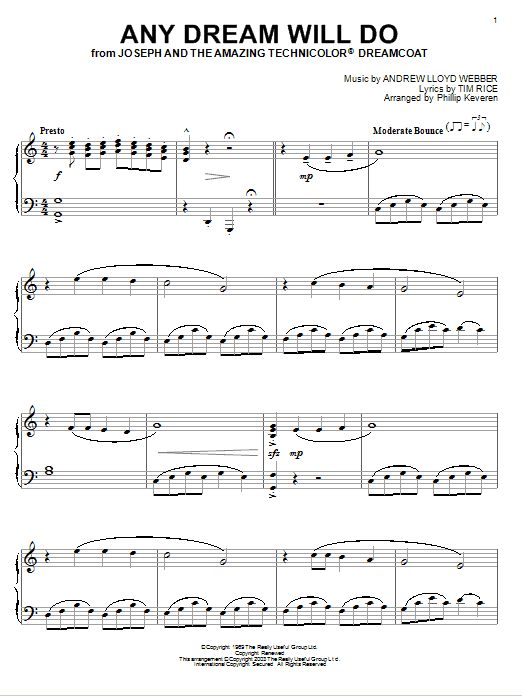 Andrew Lloyd Webber Any Dream Will Do (from Joseph and the Amazing Technicolor Dreamcoat) (arr. Phil Sheet Music