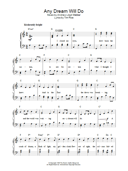 Andrew Lloyd Webber Any Dream Will Do (from Joseph And The Amazing Technicolor Dreamcoat) Sheet Music