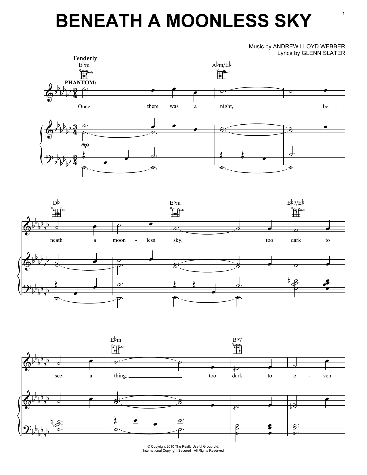 Andrew Lloyd Webber Beneath A Moonless Sky Sheet Music
