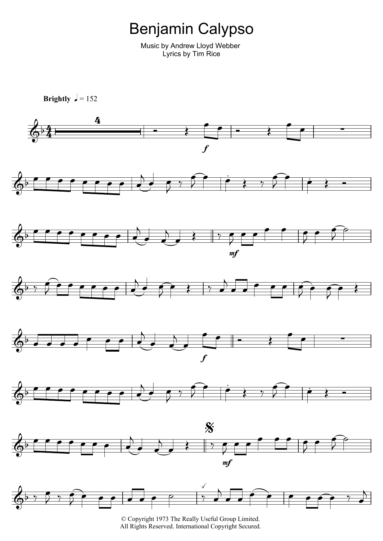 Andrew Lloyd Webber Benjamin Calypso (from Joseph And The Amazing Technicolor Dreamcoat) Sheet Music