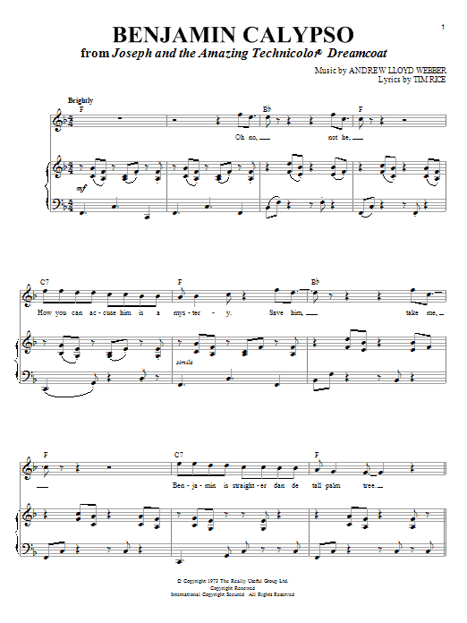 Andrew Lloyd Webber Benjamin Calypso Sheet Music