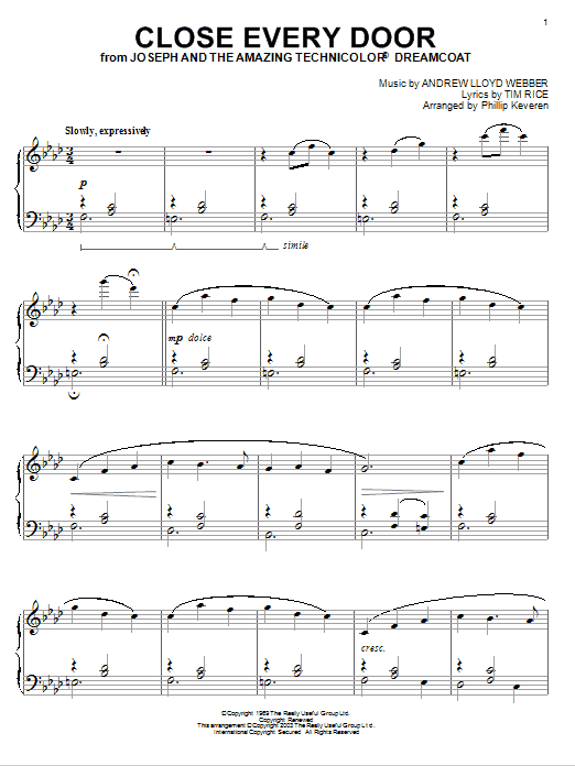 Andrew Lloyd Webber Close Every Door (from Joseph and the Amazing Technicolor Dreamcoat) (arr. Phill Sheet Music