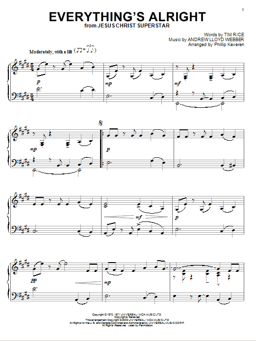 Andrew Lloyd Webber Everything's Alright (from Jesus Christ Superstar) (arr. Phillip Keveren) Sheet Music