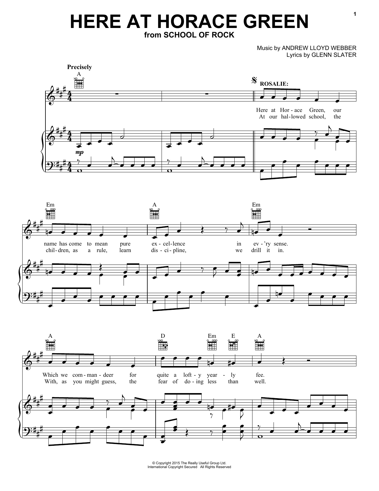 Andrew Lloyd Webber Here At Horace Green (from School of Rock: The Musical) Sheet Music