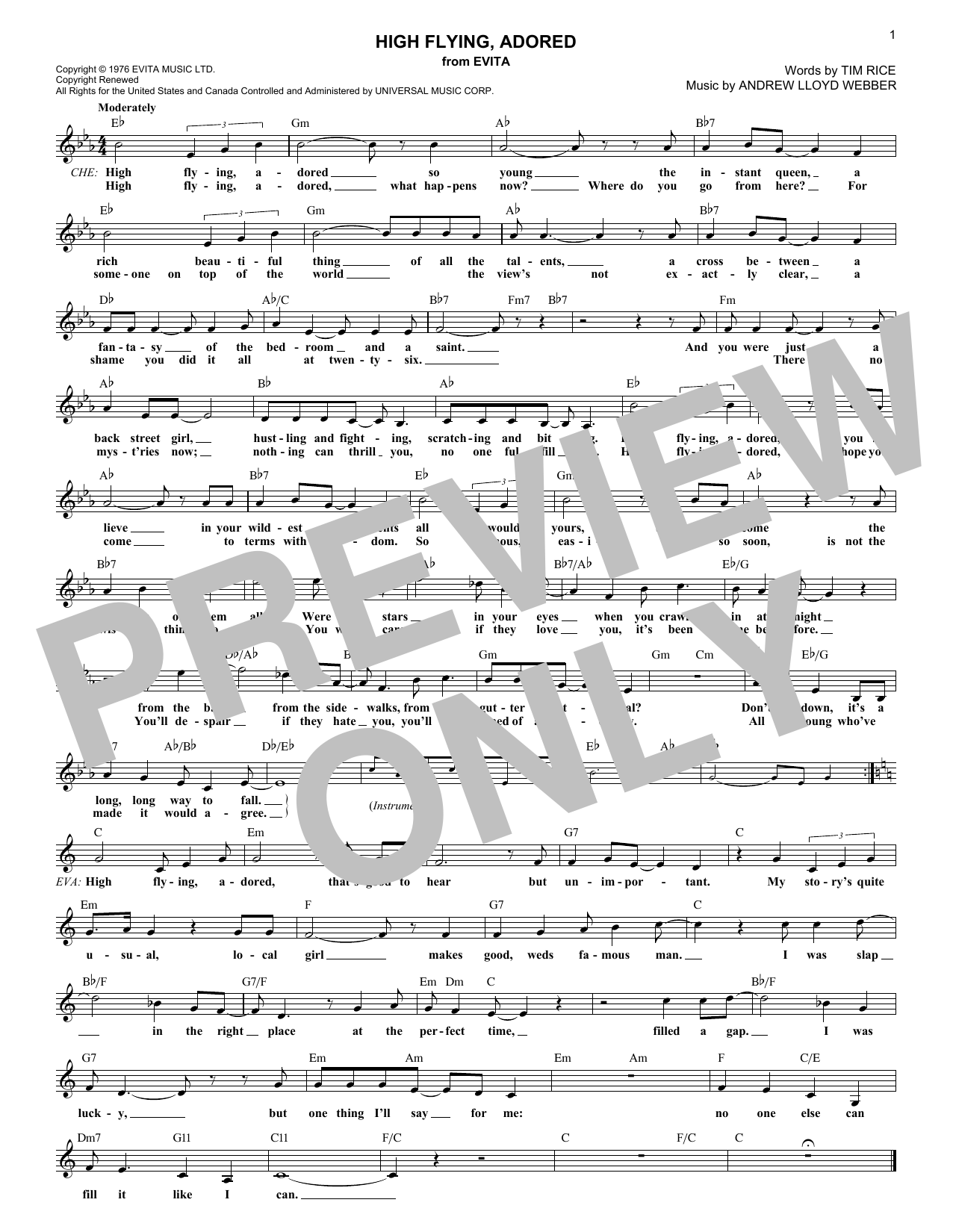Andrew Lloyd Webber High Flying, Adored Sheet Music