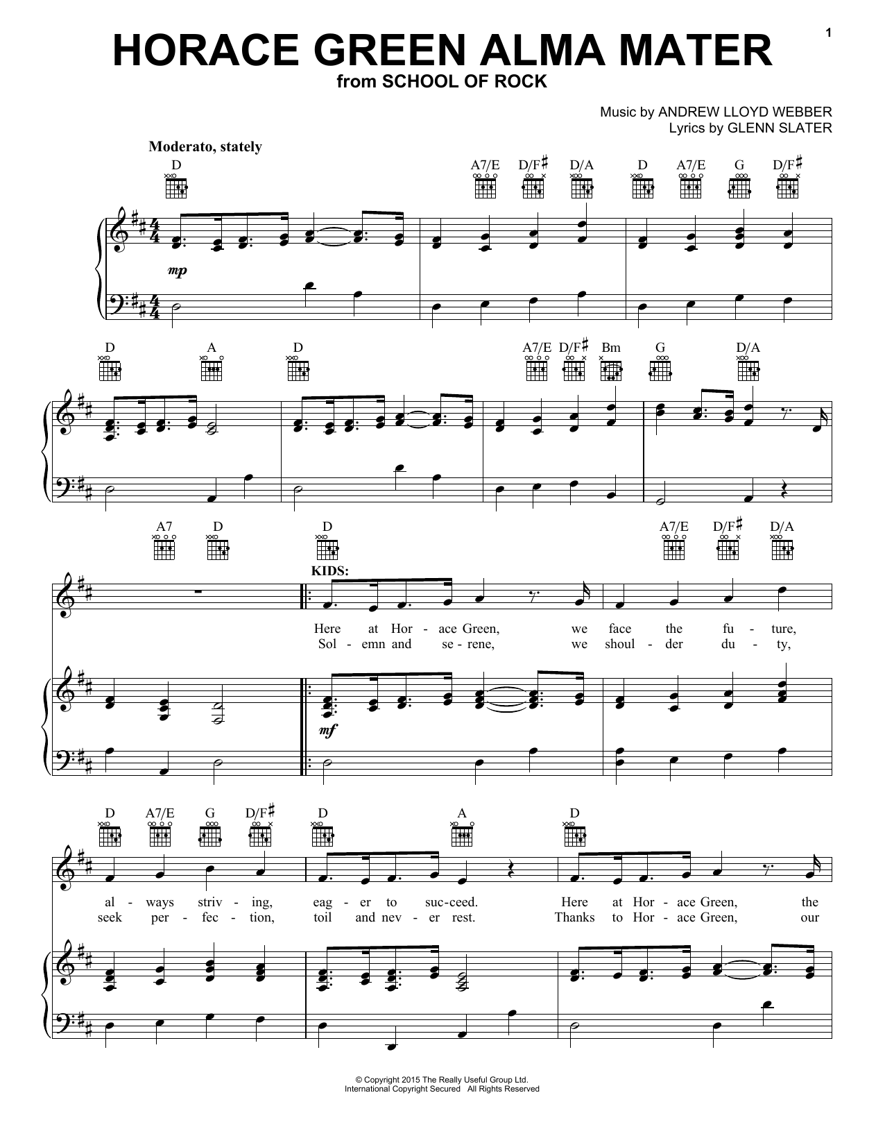 Andrew Lloyd Webber Horace Green Alma Mater (from School of Rock: The Musical) Sheet Music