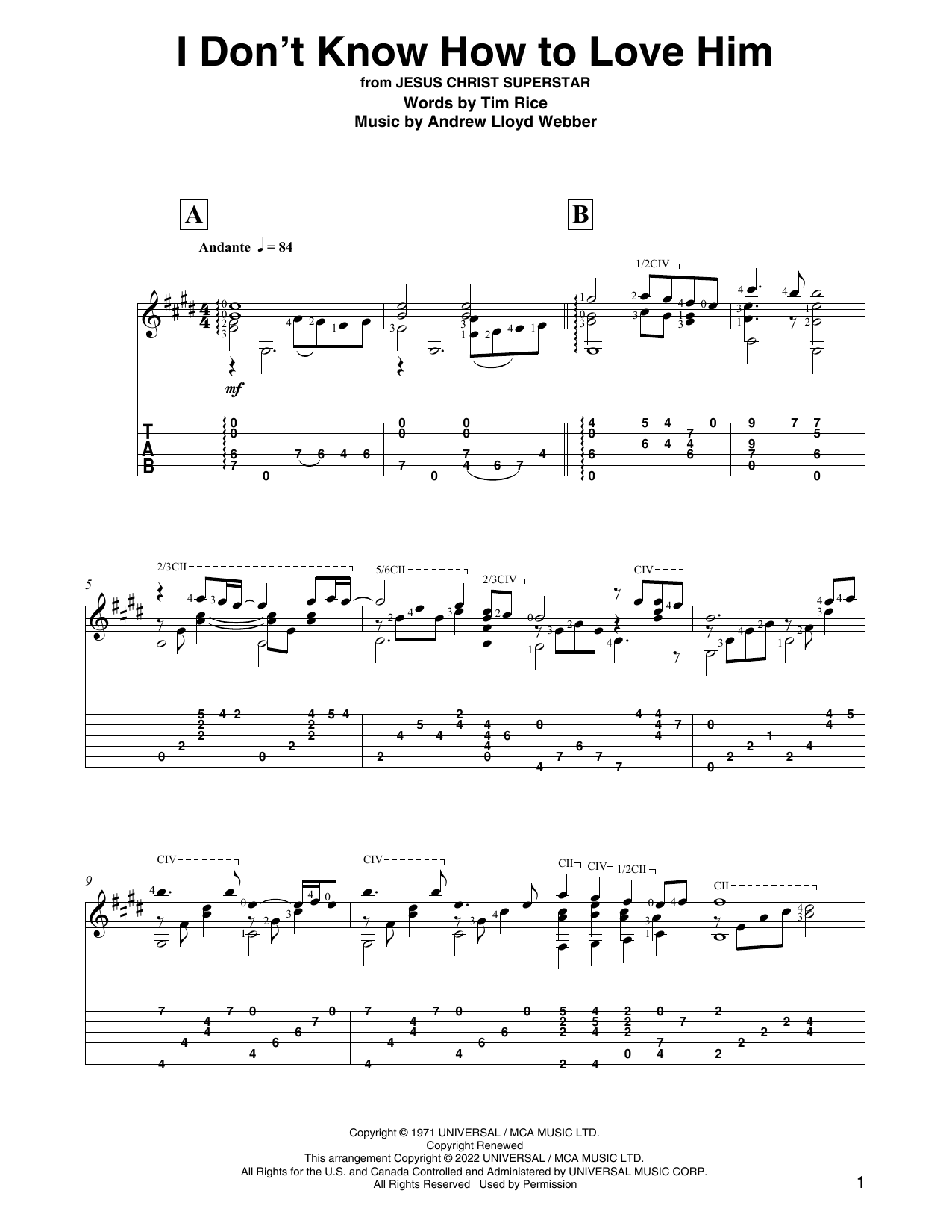 Andrew Lloyd Webber I Don't Know How To Love Him (from Jesus Christ Superstar) (arr. David Jaggs) Sheet Music