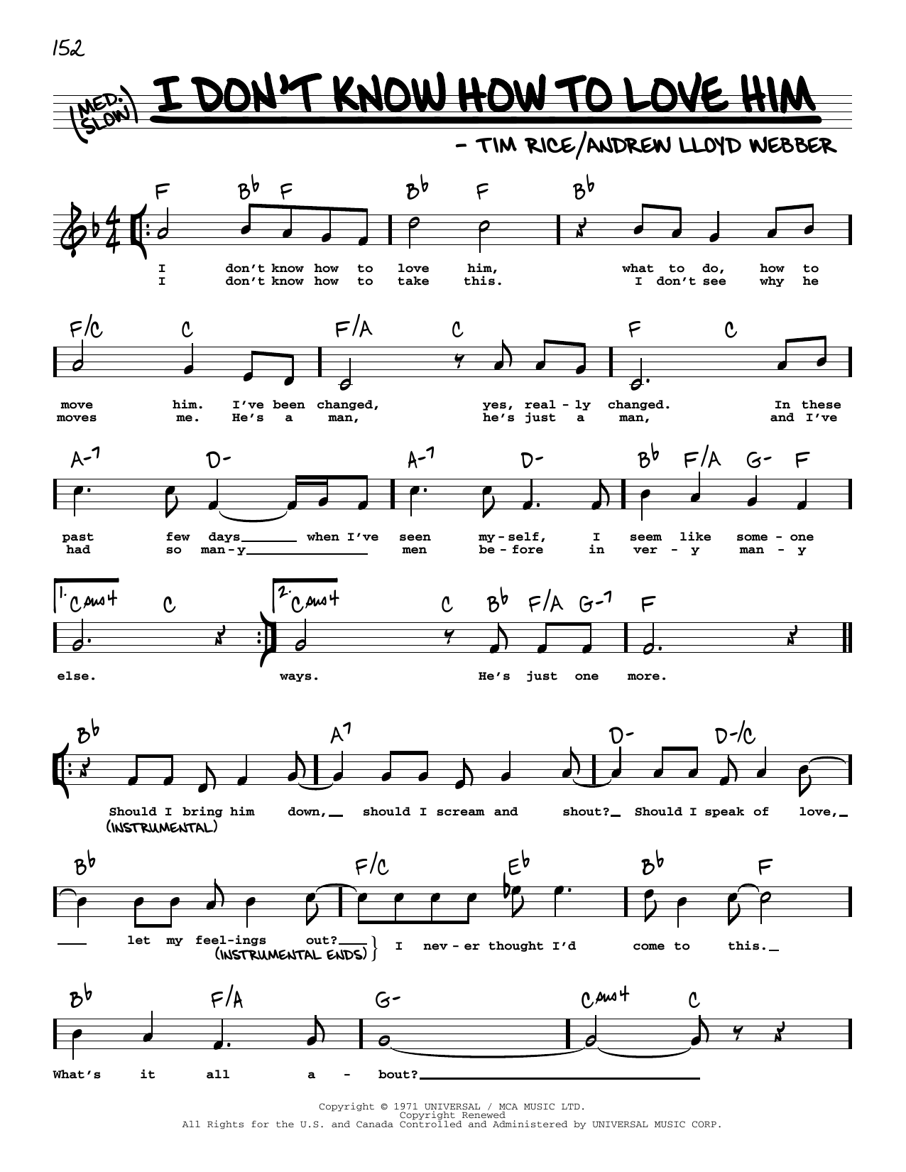 Andrew Lloyd Webber I Don't Know How To Love Him (from Jesus Christ Superstar) (High Voice) Sheet Music