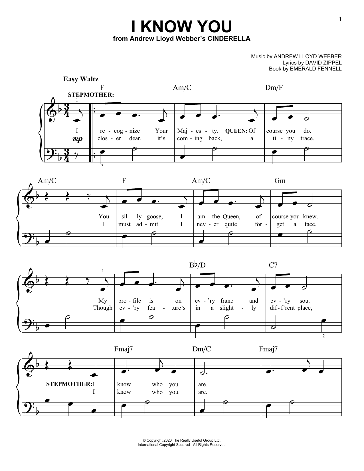 Andrew Lloyd Webber I Know You (from Andrew Lloyd Webber's Cinderella) Sheet Music