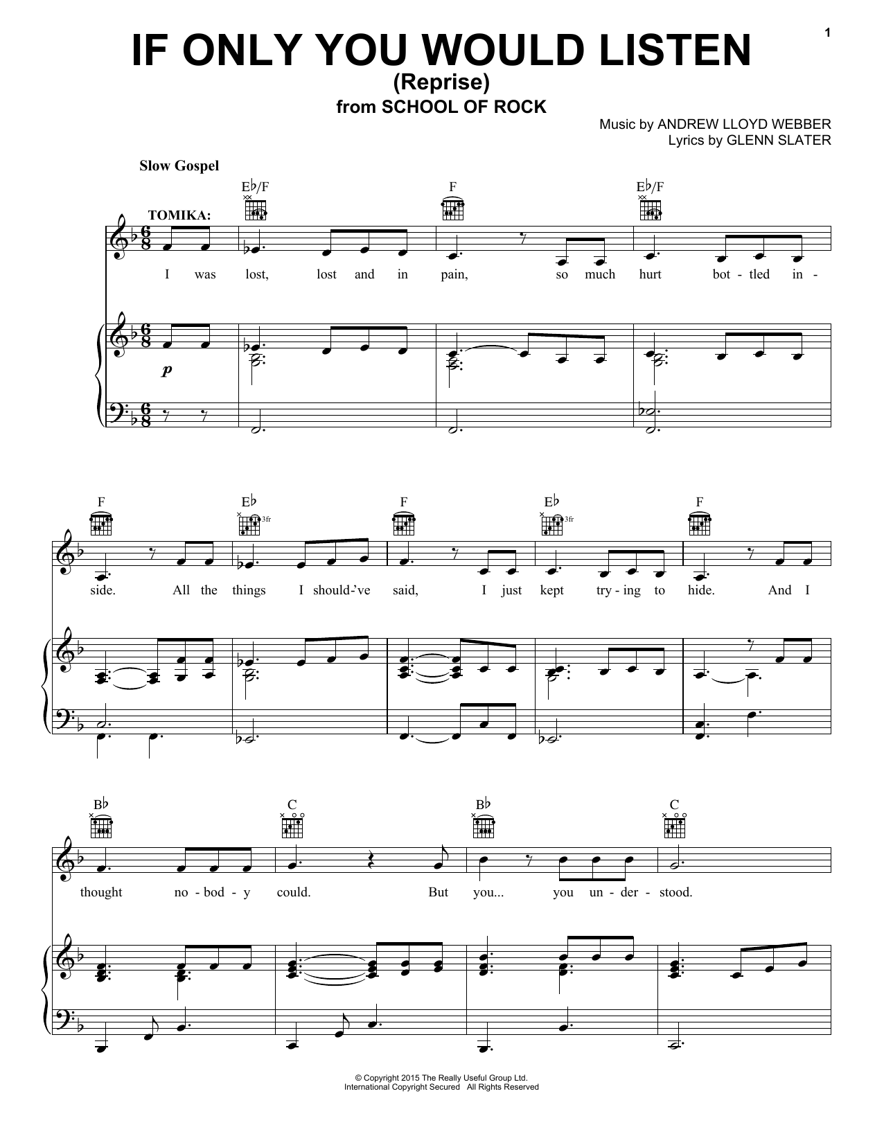 Andrew Lloyd Webber If Only You Would Listen (Reprise) (from School of Rock: The Musical) Sheet Music