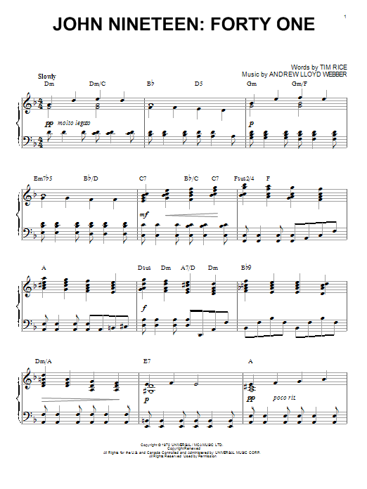 Andrew Lloyd Webber John Nineteen: Forty One Sheet Music