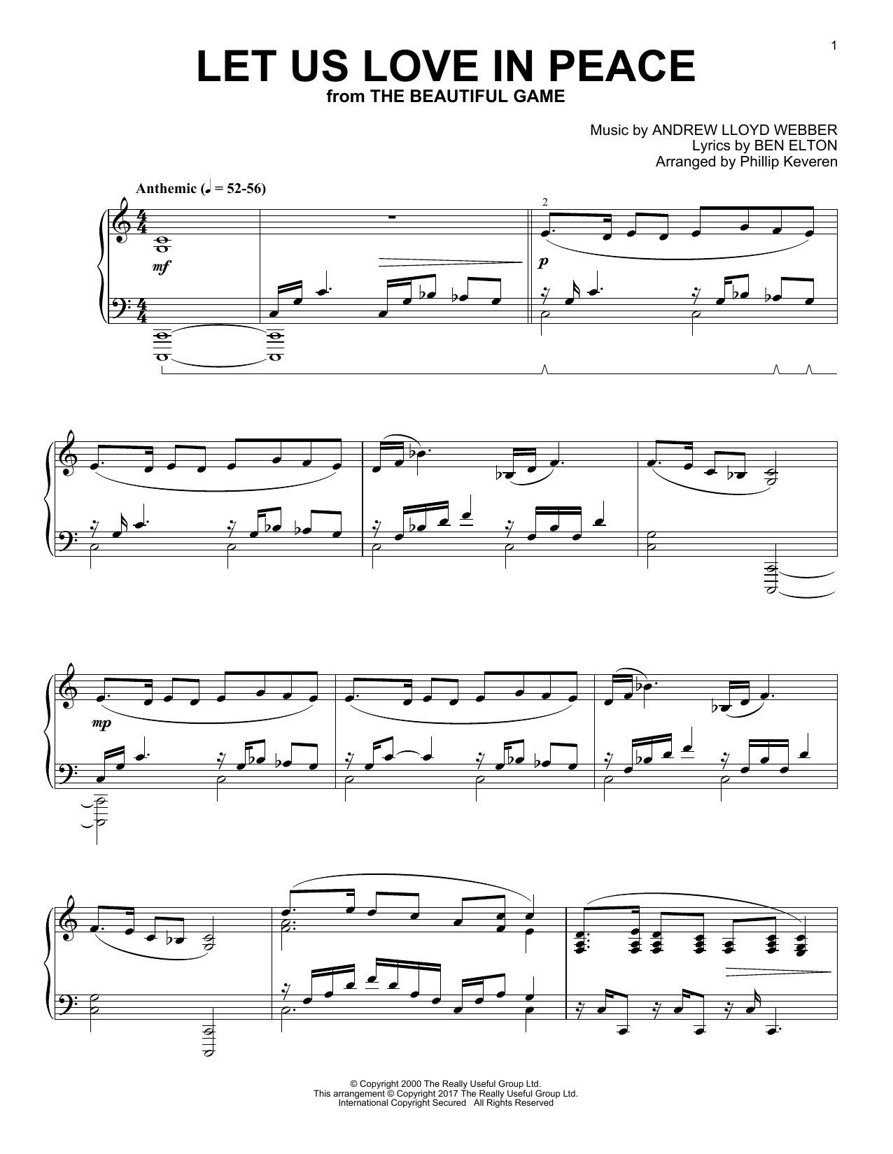 Andrew Lloyd Webber Let Us Love In Peace (arr. Phillip Keveren) Sheet Music