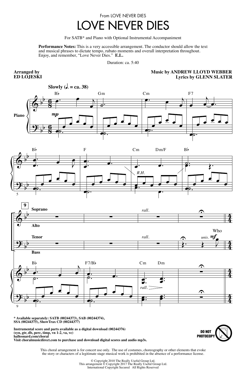Andrew Lloyd Webber Love Never Dies (arr. Ed Lojeski) Sheet Music