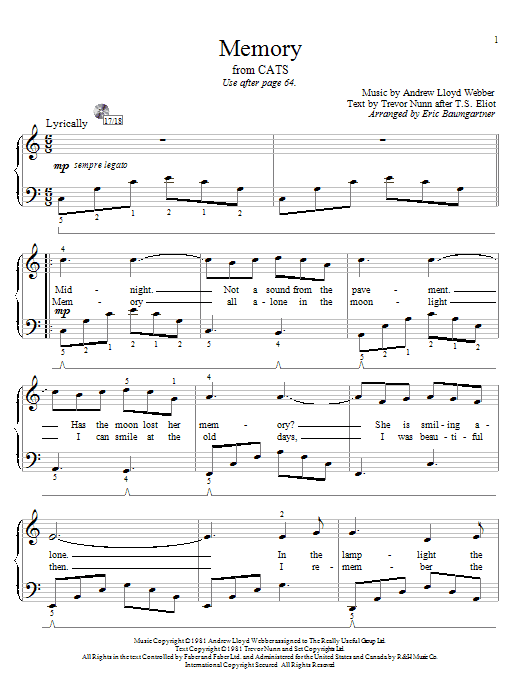 Andrew Lloyd Webber Memory (from Cats) (arr. Eric Baumgartner) Sheet Music