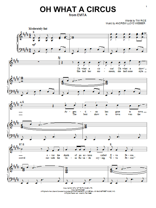 Andrew Lloyd Webber Oh What A Circus Sheet Music