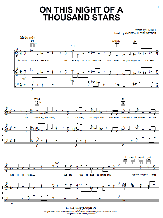 Andrew Lloyd Webber On This Night Of A Thousand Stars Sheet Music