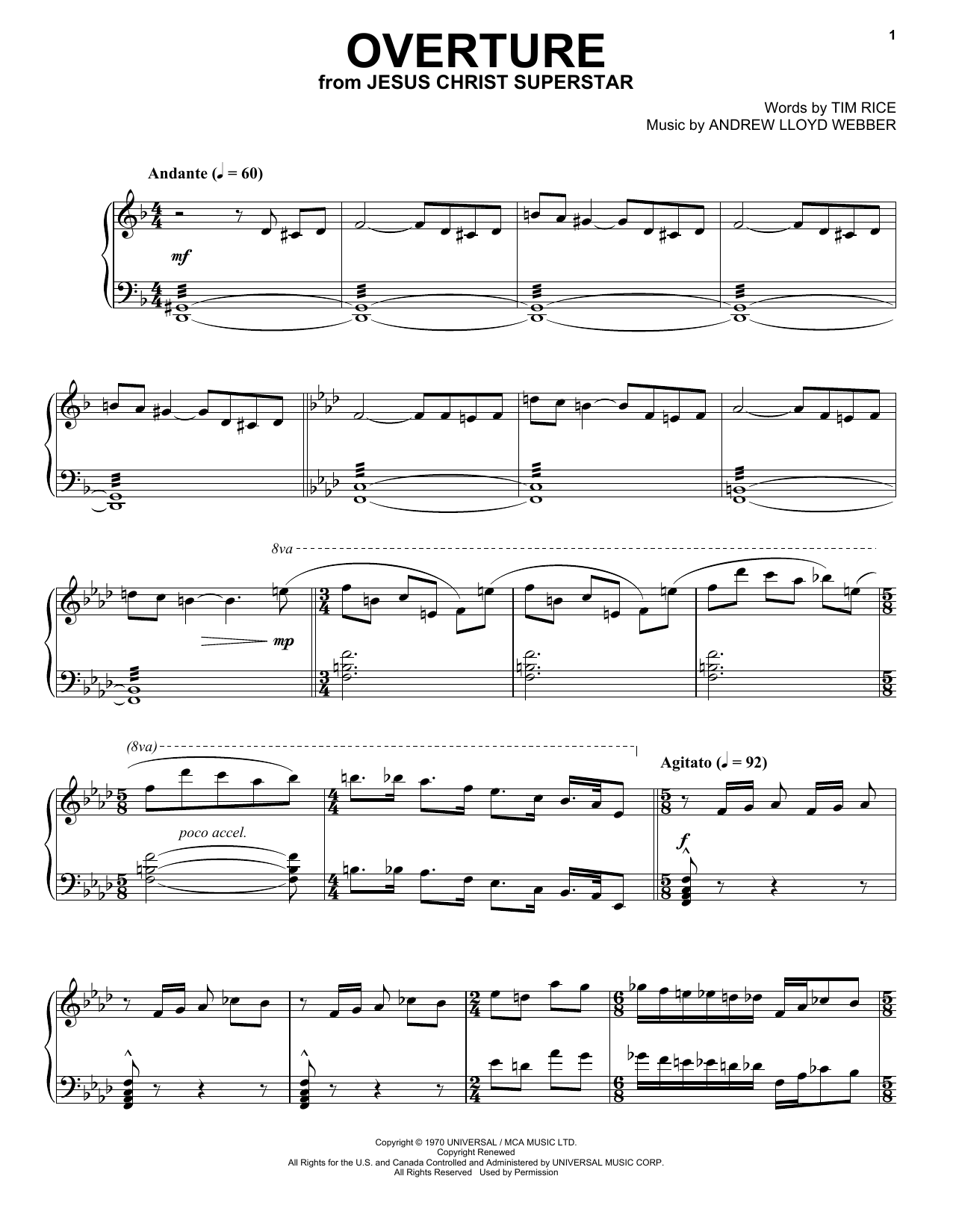 Andrew Lloyd Webber Overture Sheet Music
