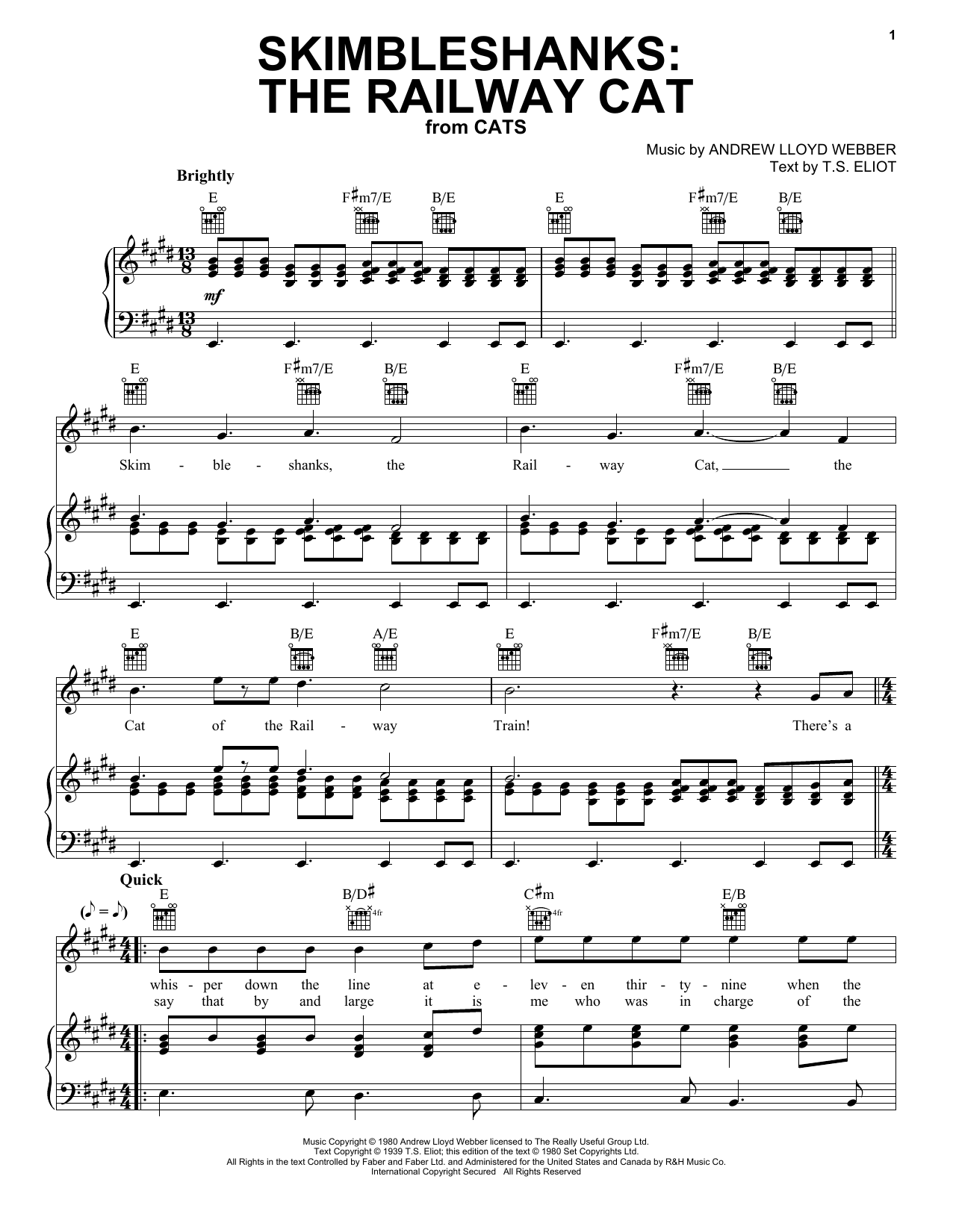 Andrew Lloyd Webber Skimbleshanks: The Railway Cat (from Cats) Sheet Music