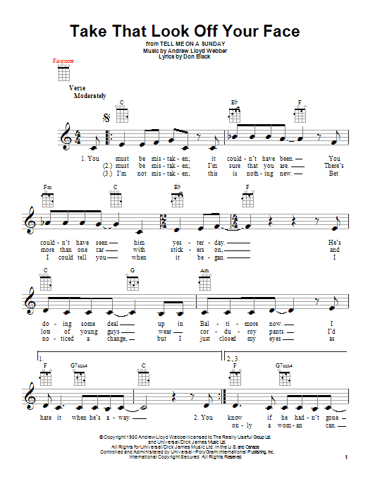 Andrew Lloyd Webber Take That Look Off Your Face Sheet Music
