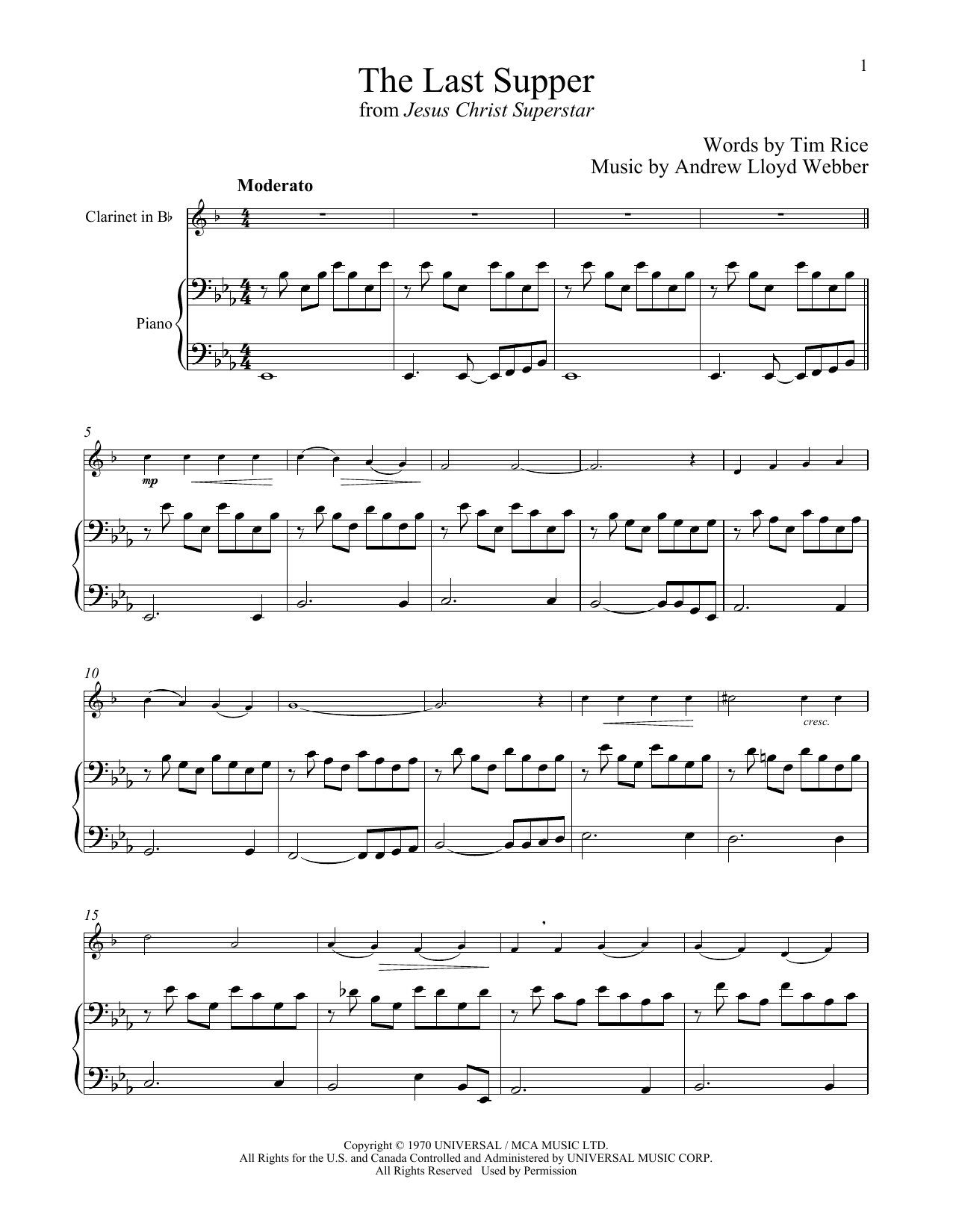 Andrew Lloyd Webber The Last Supper (from Jesus Christ Superstar) Sheet Music