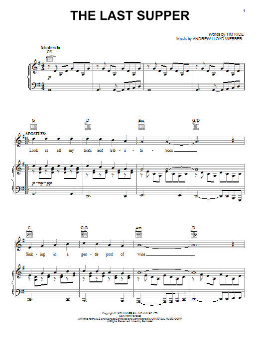 Andrew Lloyd Webber The Last Supper Sheet Music