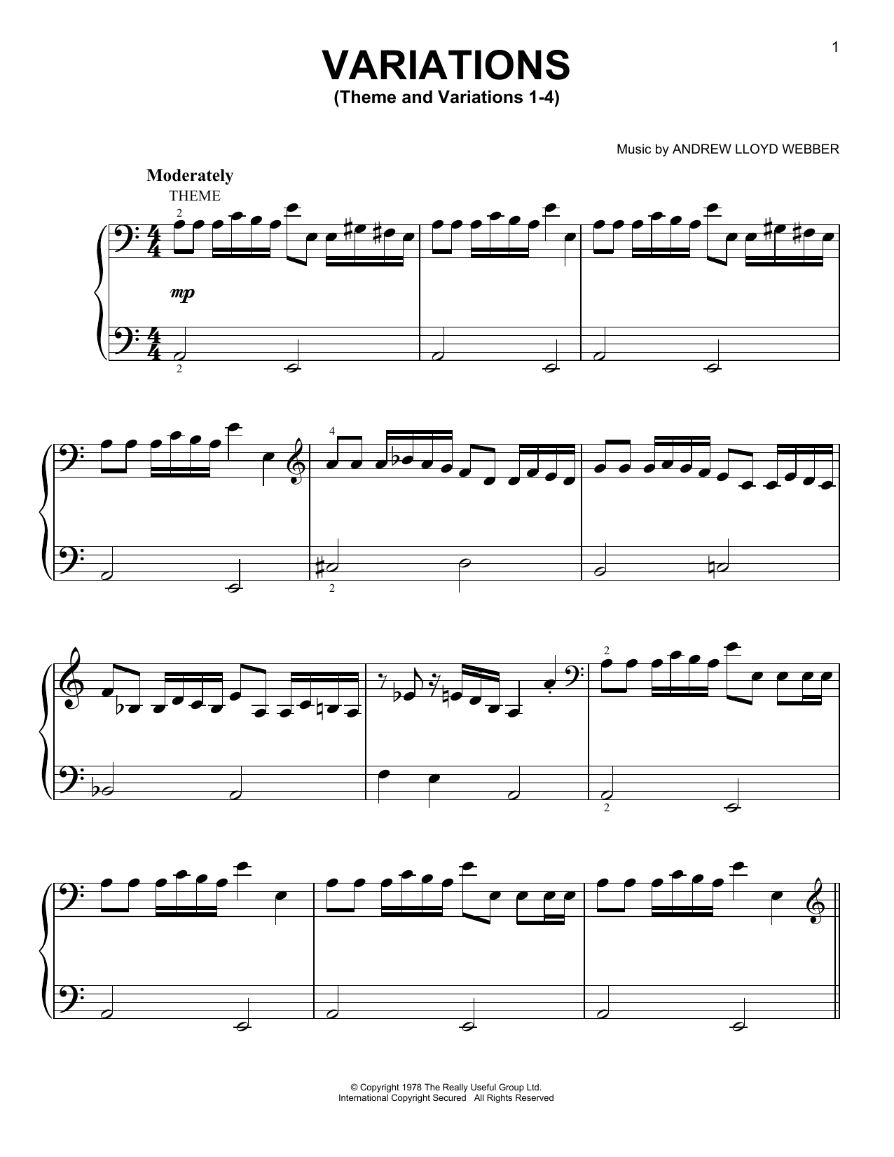 Andrew Lloyd Webber Theme And Variations 1-4 Sheet Music