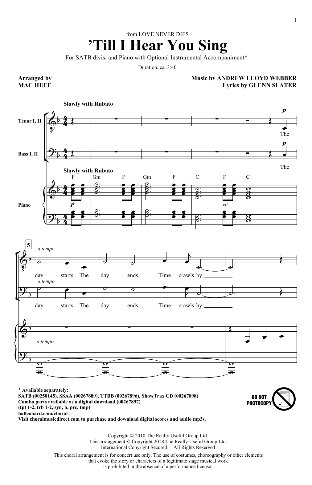 Andrew Lloyd Webber 'Til I Hear You Sing (arr. Mac Huff) Sheet Music