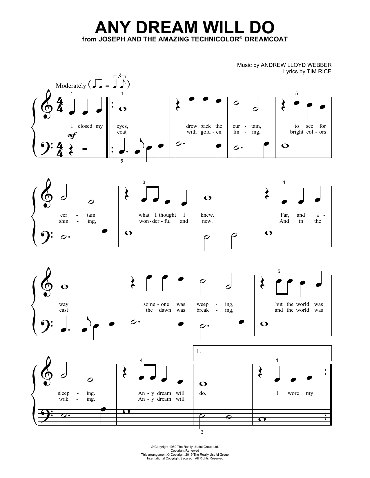Andrew Lloyd Webber & Tim Rice Any Dream Will Do (from Joseph And The Amazing Technicolor Dreamcoat) Sheet Music