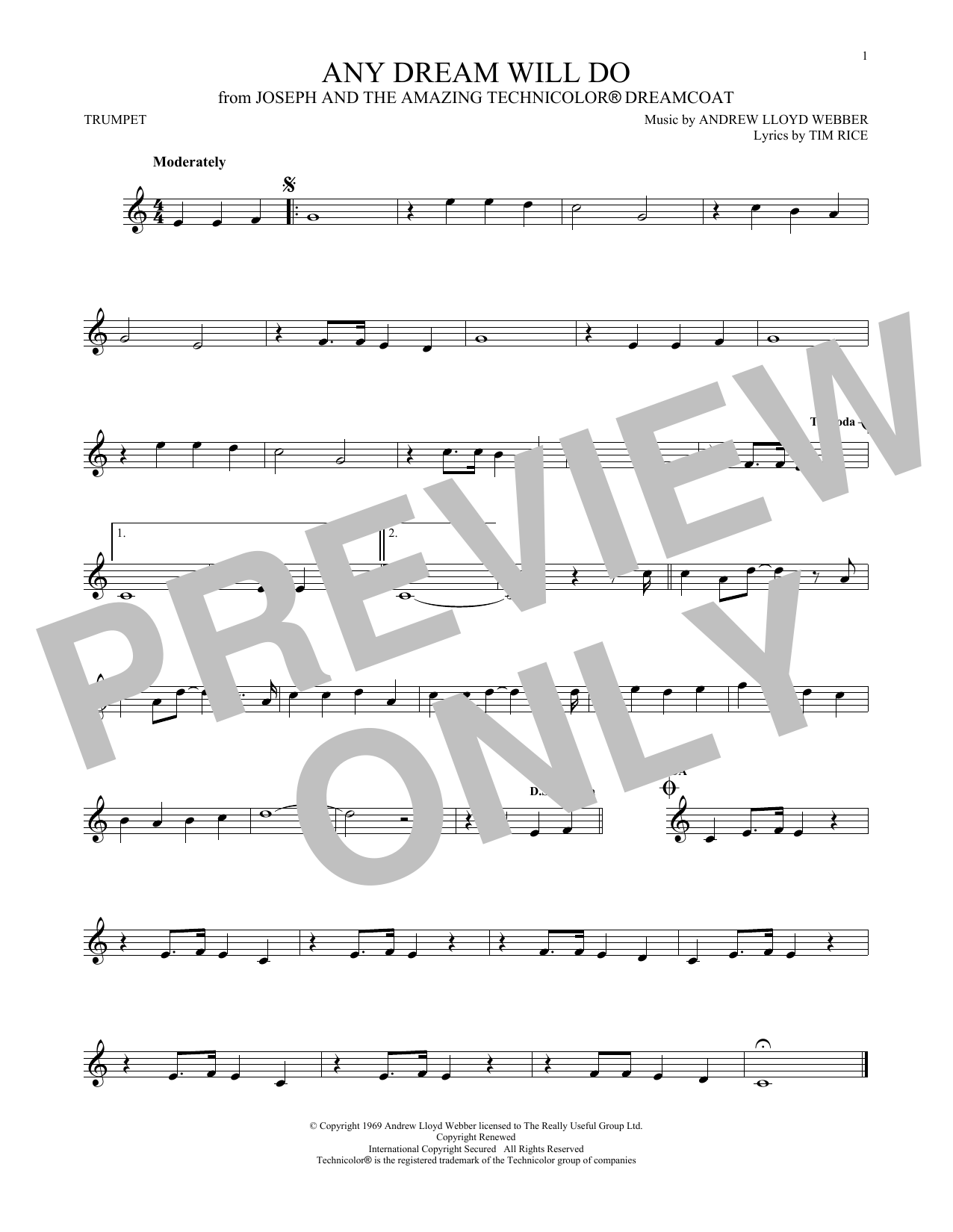 Andrew Lloyd Webber & Tim Rice Any Dream Will Do Sheet Music