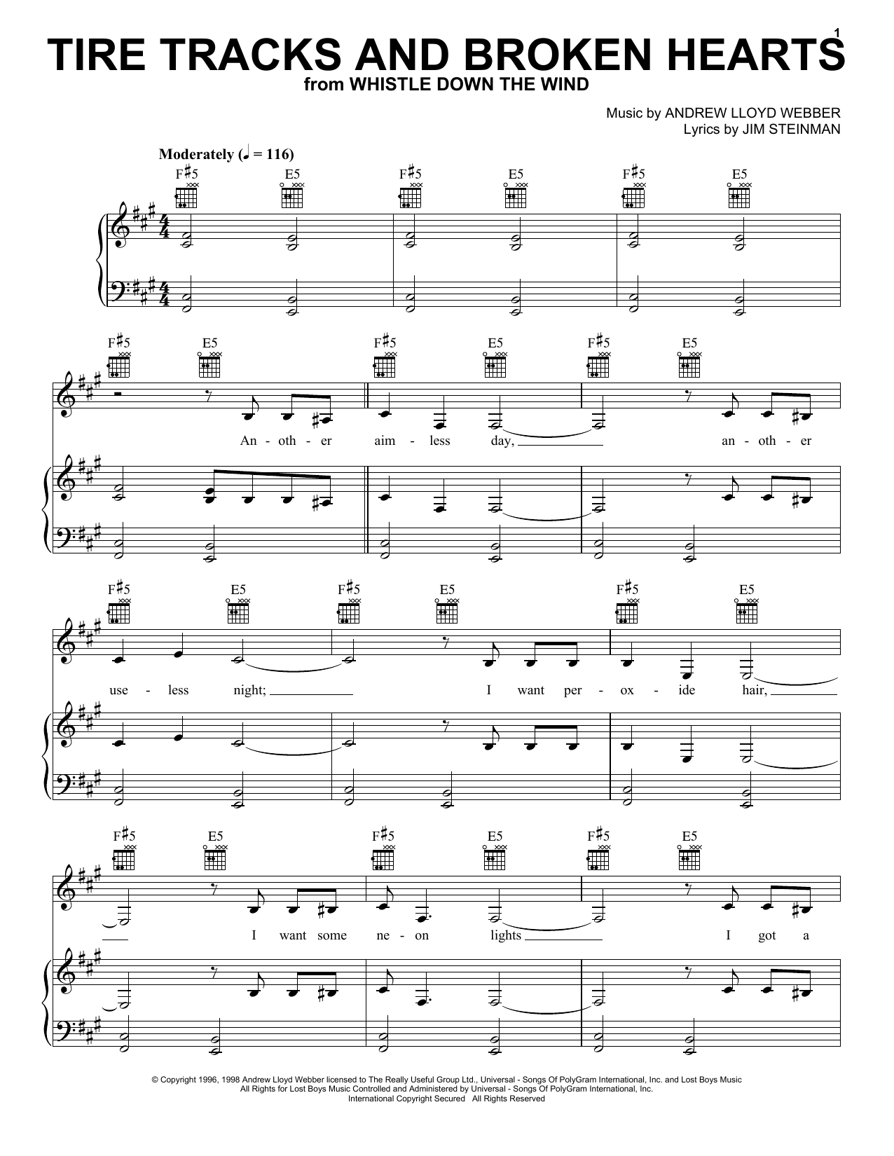 Andrew Lloyd Webber Tire Tracks And Broken Hearts Sheet Music