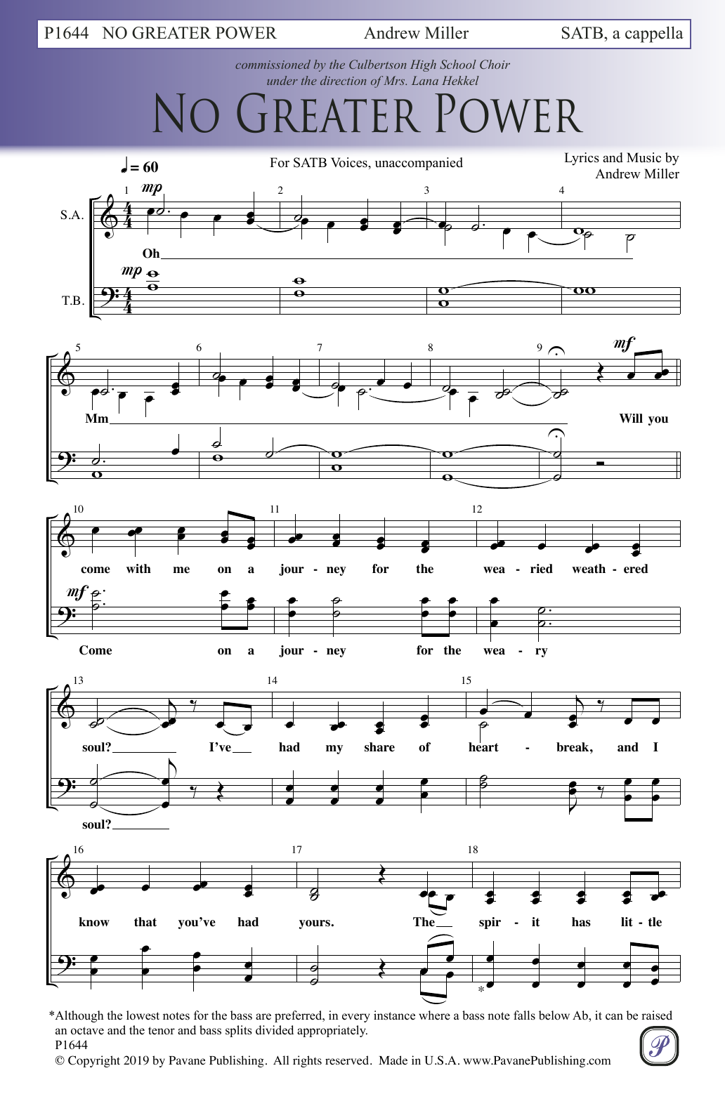 Andrew Miller No Greater Power Sheet Music