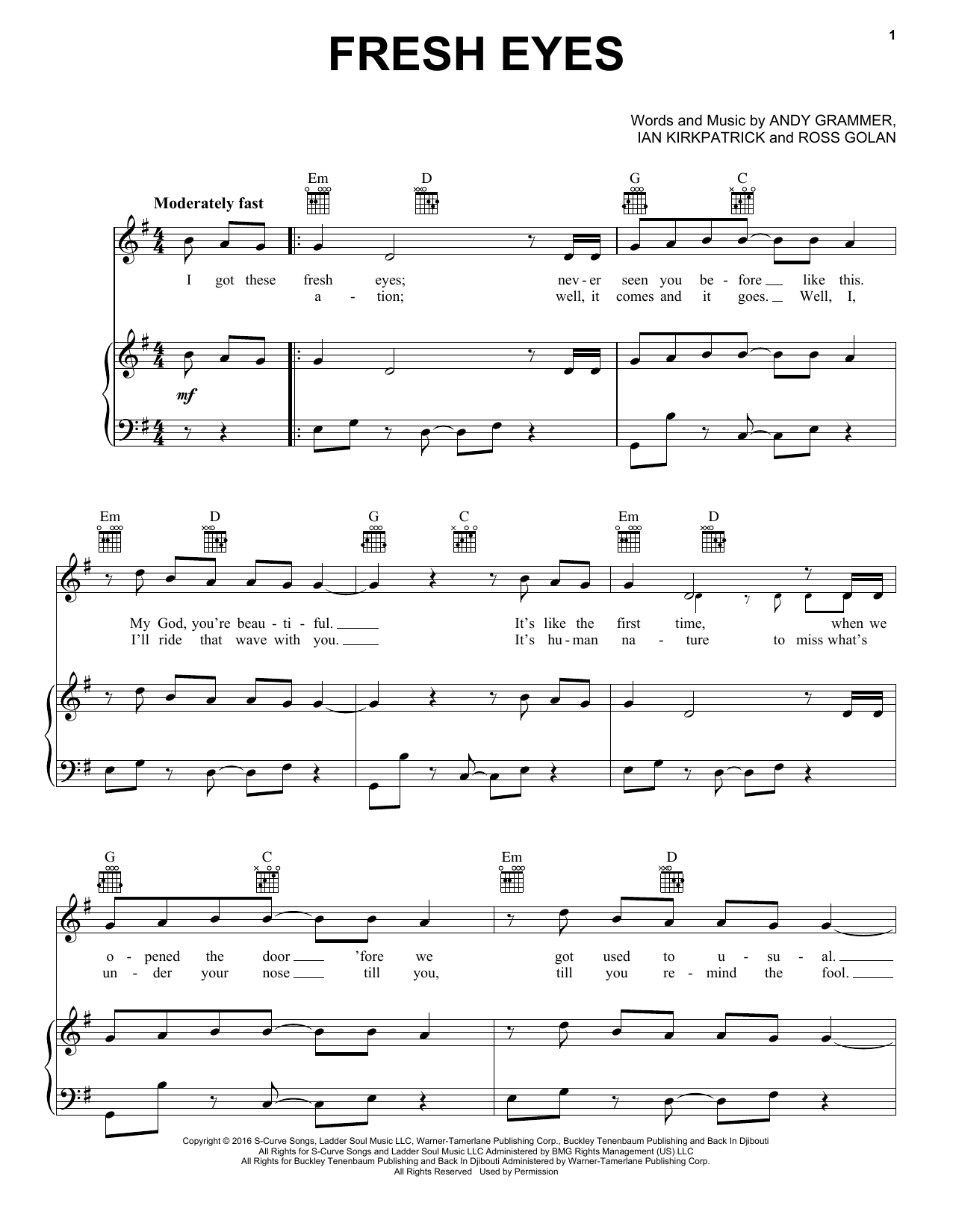 Andy Grammer Fresh Eyes Sheet Music