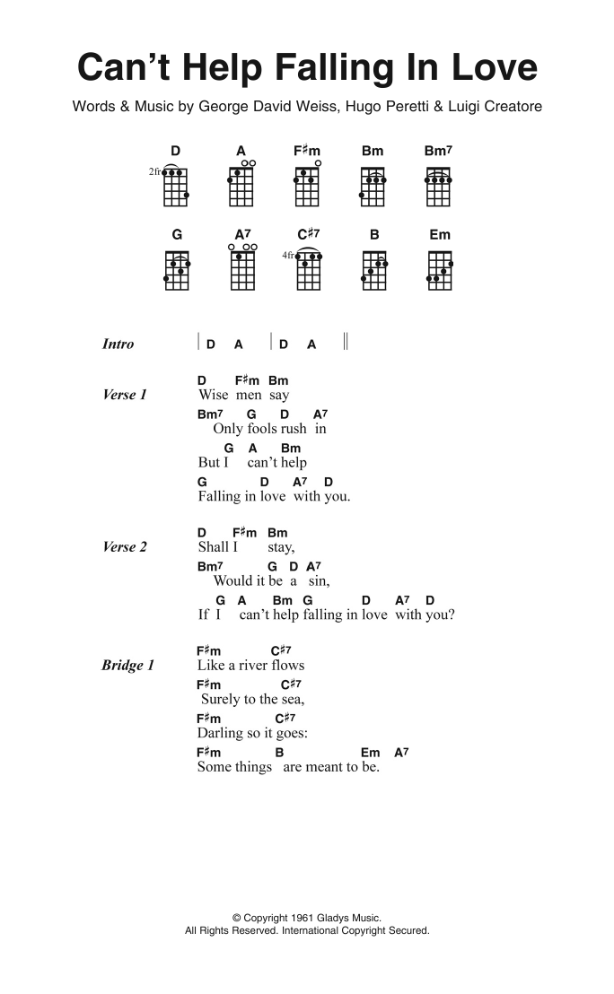 Andy Williams Can't Help Falling In Love Sheet Music