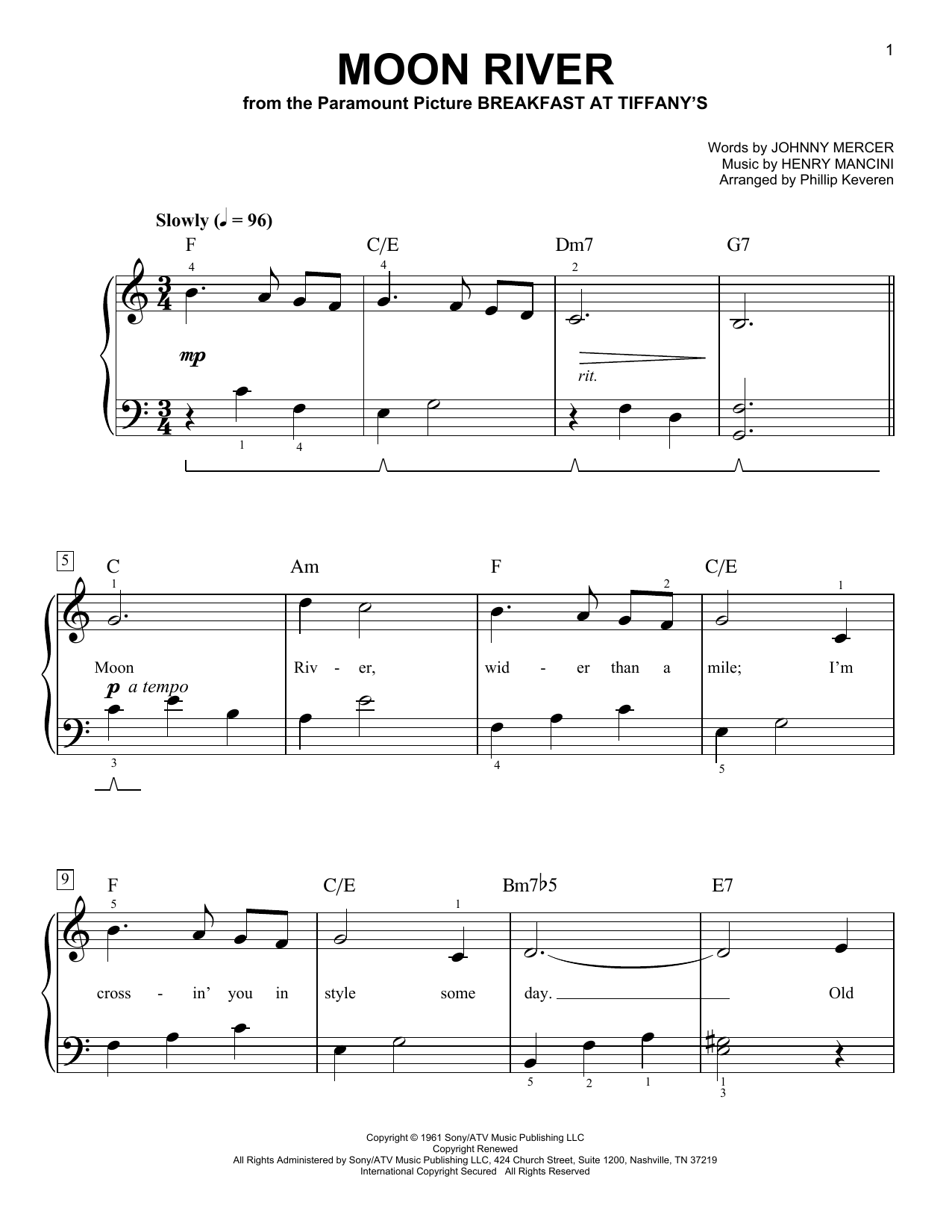 Andy Williams Moon River (arr. Phillip Keveren) Sheet Music