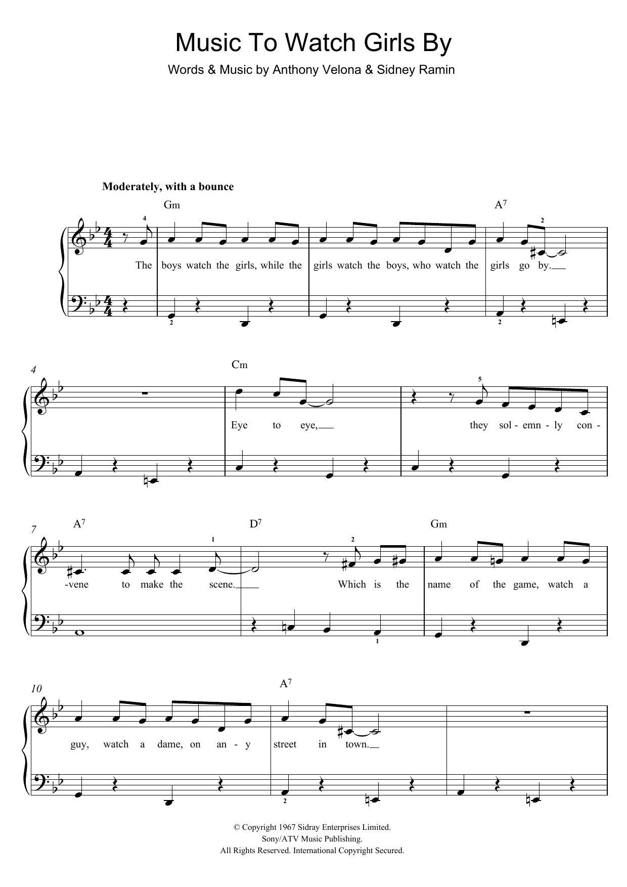 Andy Williams Music To Watch Girls By Sheet Music