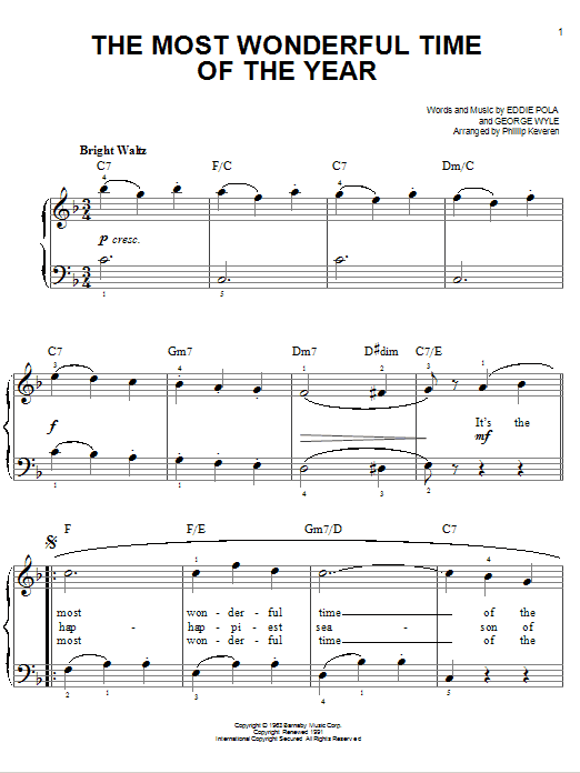 Andy Williams The Most Wonderful Time Of The Year (arr. Phillip Keveren) Sheet Music