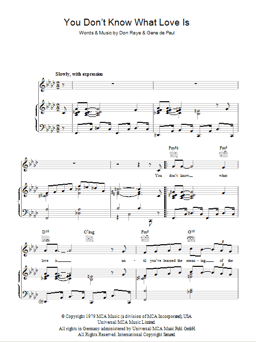 Andy Williams You Don't Know What Love Is Sheet Music