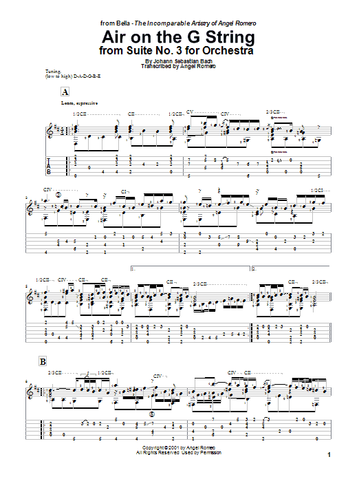 Angel Romero Air On The G String Sheet Music