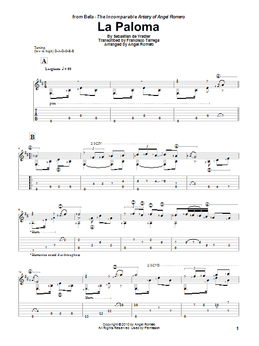 Angel Romero La Paloma Sheet Music