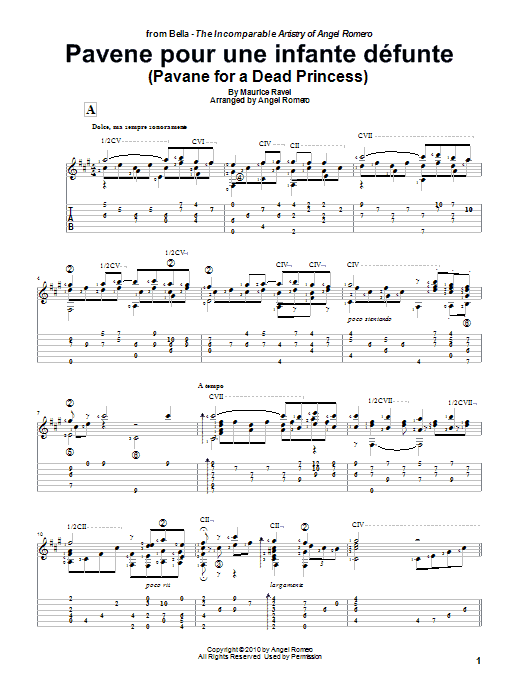Angel Romero Pavane Pour Une Infante Defunte (Pavane For A Dead Princess) Sheet Music