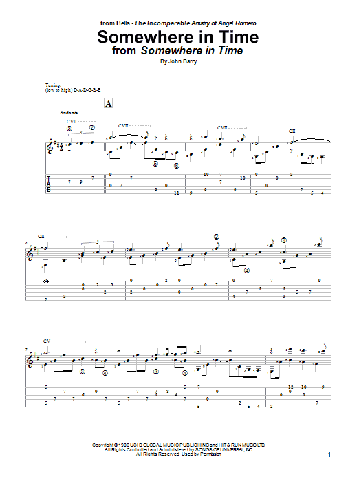 Angel Romero Somewhere In Time Sheet Music