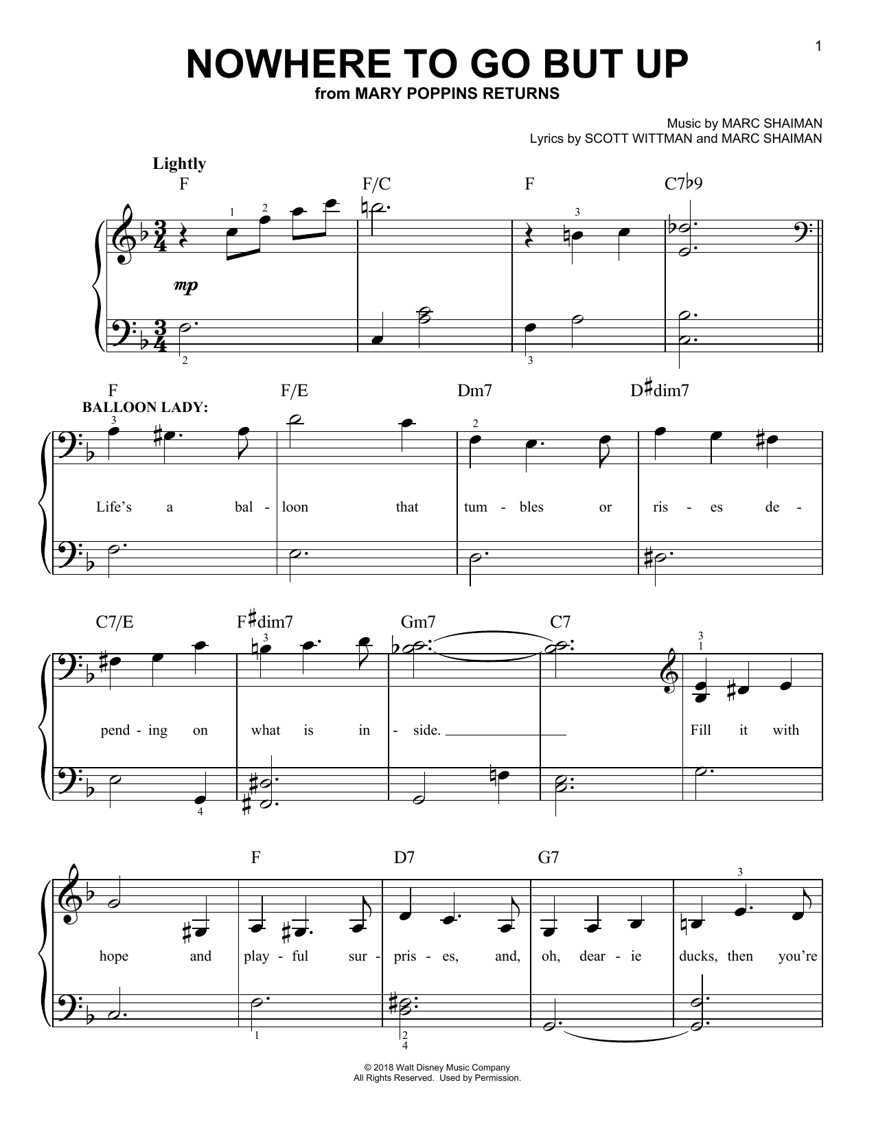 Angela Lansbury & Company Nowhere To Go But Up (from Mary Poppin's Returns) Sheet Music