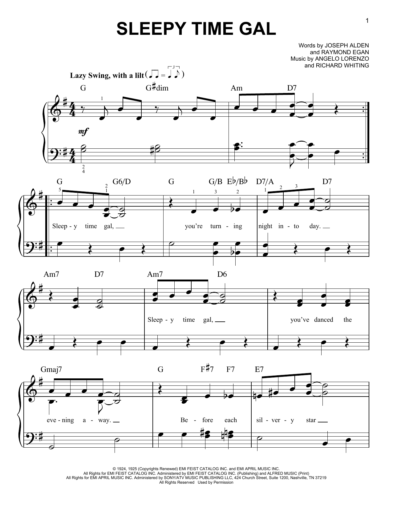 Angelo Lorenzo Sleepy Time Gal Sheet Music