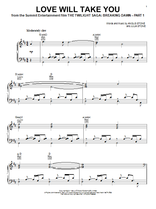 Angus & Julia Stone Love Will Take You Sheet Music