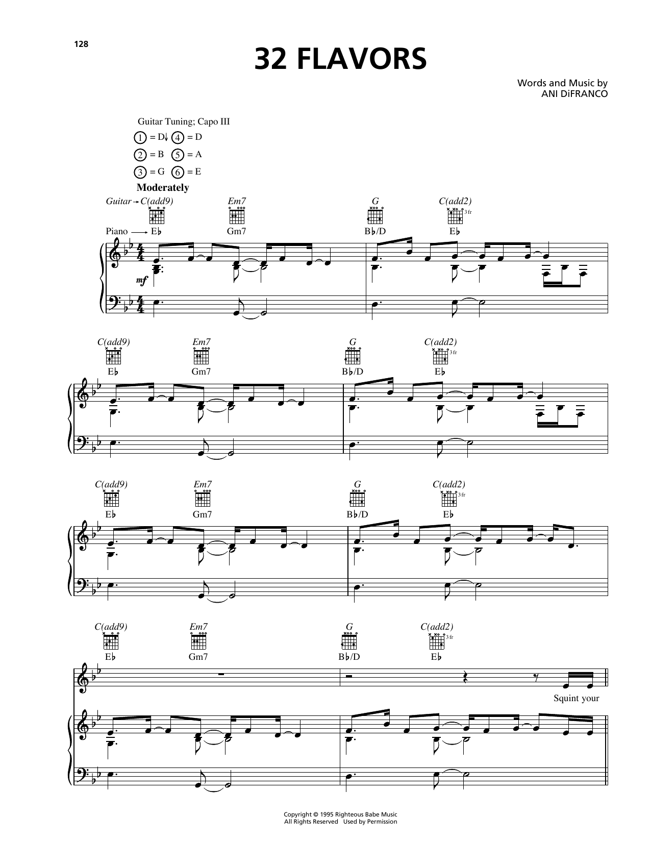 Ani DiFranco 32 Flavors Sheet Music