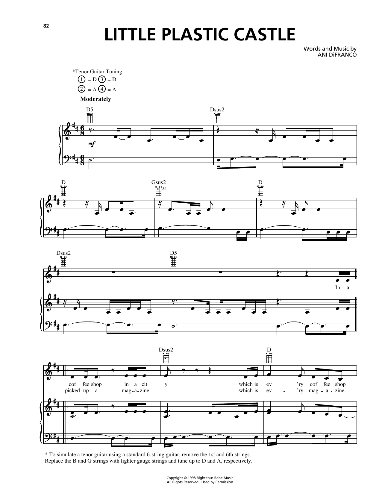 Ani DiFranco Little Plastic Castle Sheet Music