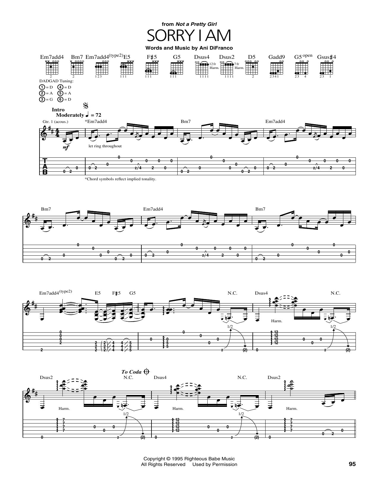 Ani DiFranco Sorry I Am Sheet Music